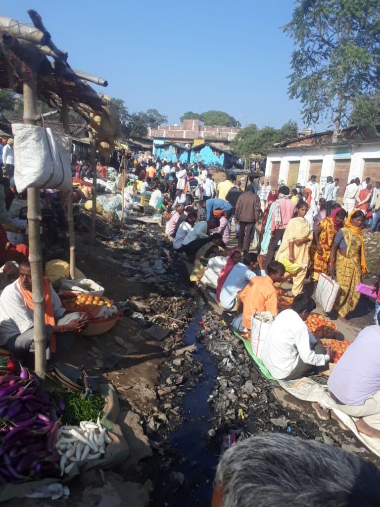गंदी नालियाँ के किनारे सब्जी बेचने पर विवश है गाँव के लोग!