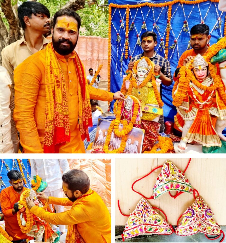 भावी नगर परिषद अध्यक्षा प्रत्याशी संध्या सोनी ने प्राण प्रतिष्ठा के लिए चांदी का मुकुट प्रदान किया।