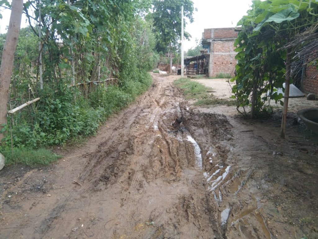 अंबेडकर नगर की रास्ता कीचड़ में तब्दील, लोग कीचड़ में चलने को है मजबूर।